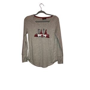 Santa’s Treasures Christmas Gnome Buffalo Plaid Long Sleeve Top Small